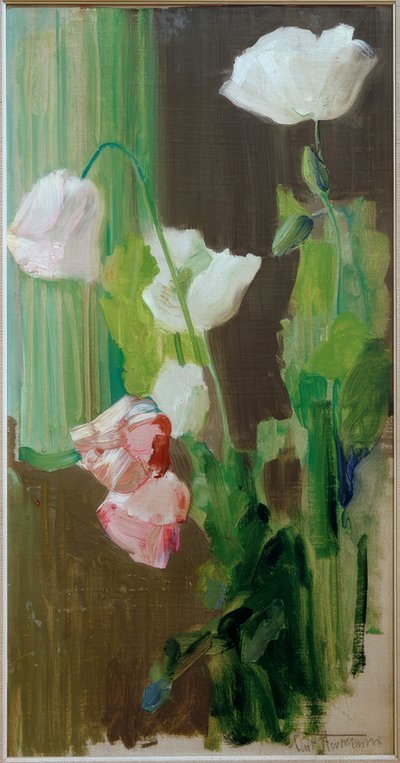 Poppies before Green Curtain by Curt Herrmann
